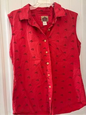Vintage Barn Fly Western Sleeveless Button Up Shirt Red Horse Cowboy Print Large